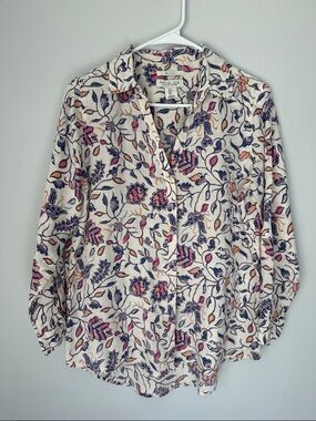 Rachel Zoe Cream Floral Button-Front Shirt with Navy & Pink Accents